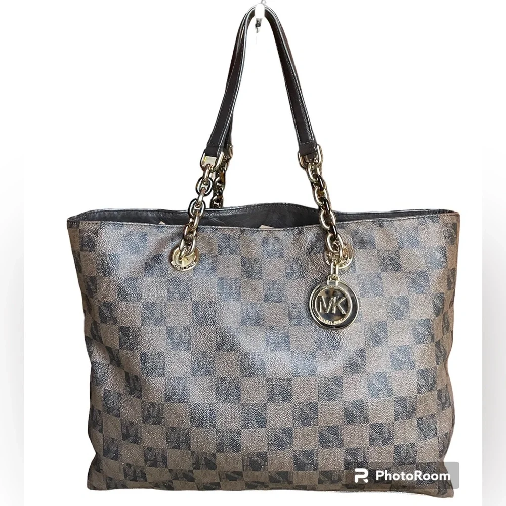 Michael Kors Cynthia Black Brown Large Tote EUC